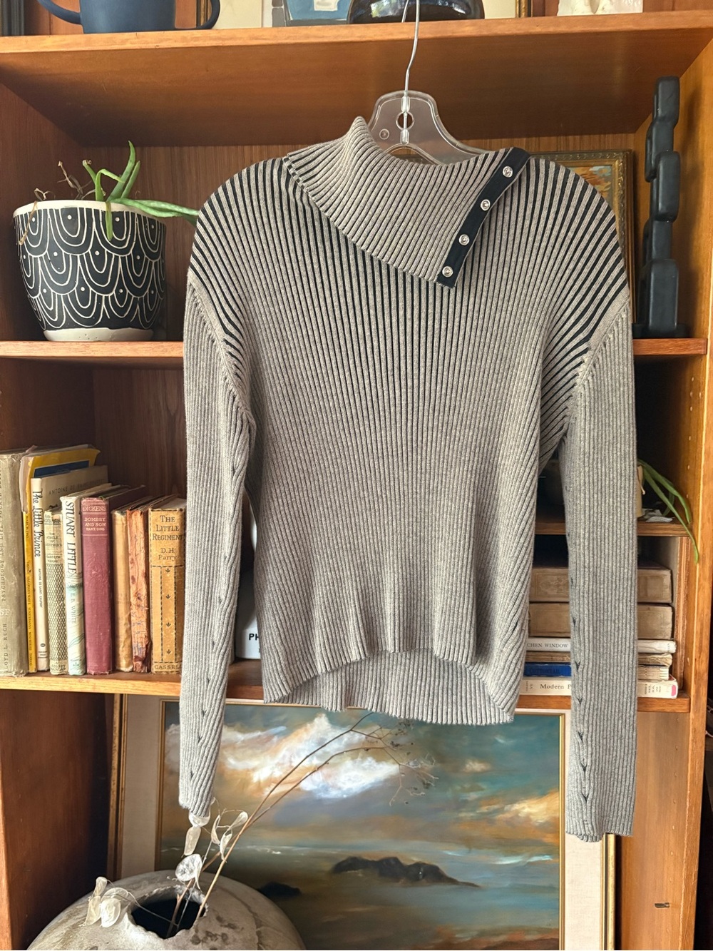 Y2K Grunge Ribbed Long Sleeve Snap Neck Turtleneck XL